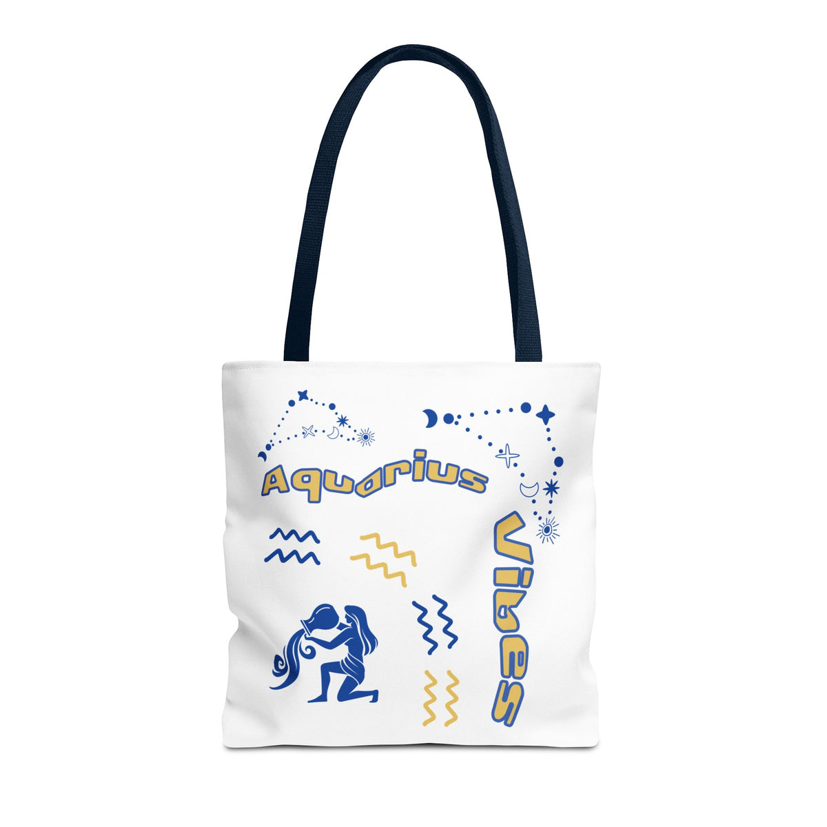 Aquarius Zodiac White Canvas Tote Bag — Personalized Birth Year & Initials