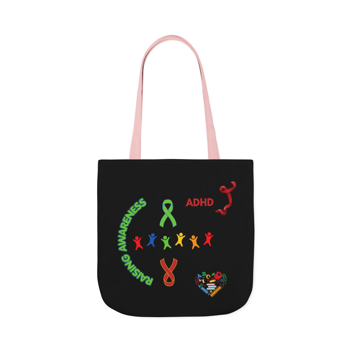 Autism Awareness Canvas Tote — Rainbow Handprints & Ribbon Design