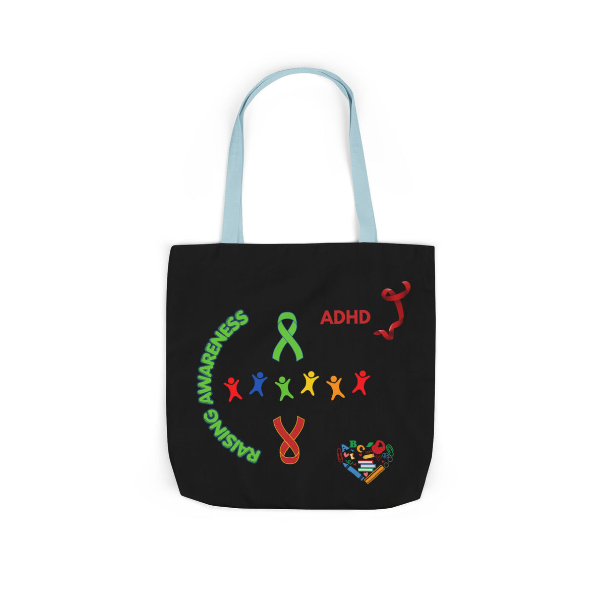 Autism Awareness Canvas Tote — Rainbow Handprints & Ribbon Design