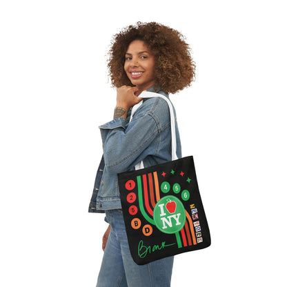 Personalized initial NY Retro Subway Canvas Tote — Colorful Graphic Market Bag