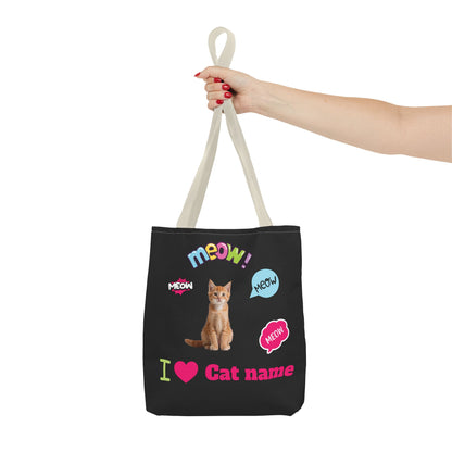 Personalized Cat Lover Canvas Tote Bag — "I  Cat name" Customizable Cat Photo Tote