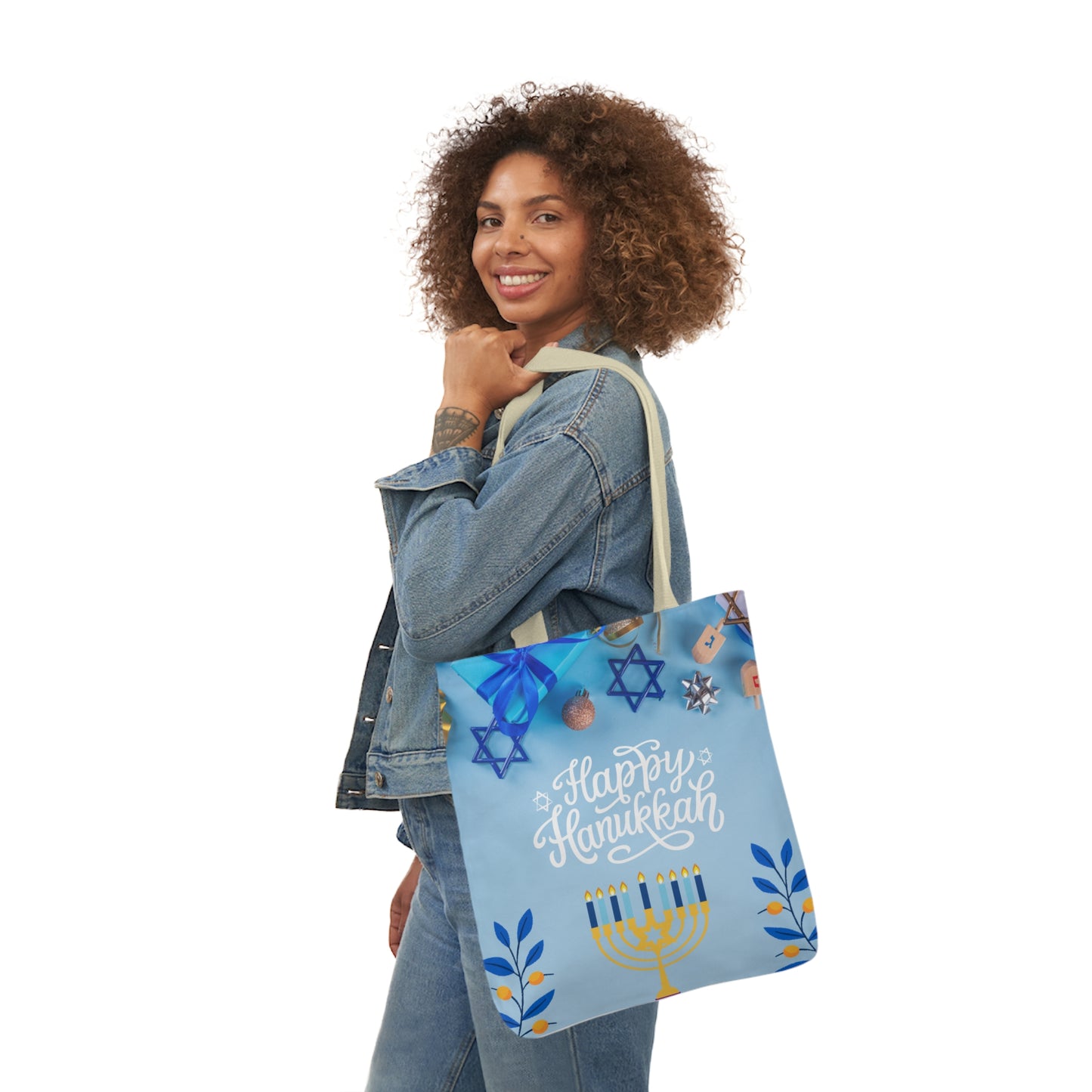 Blue and White Hanukkah Canvas Tote Bag