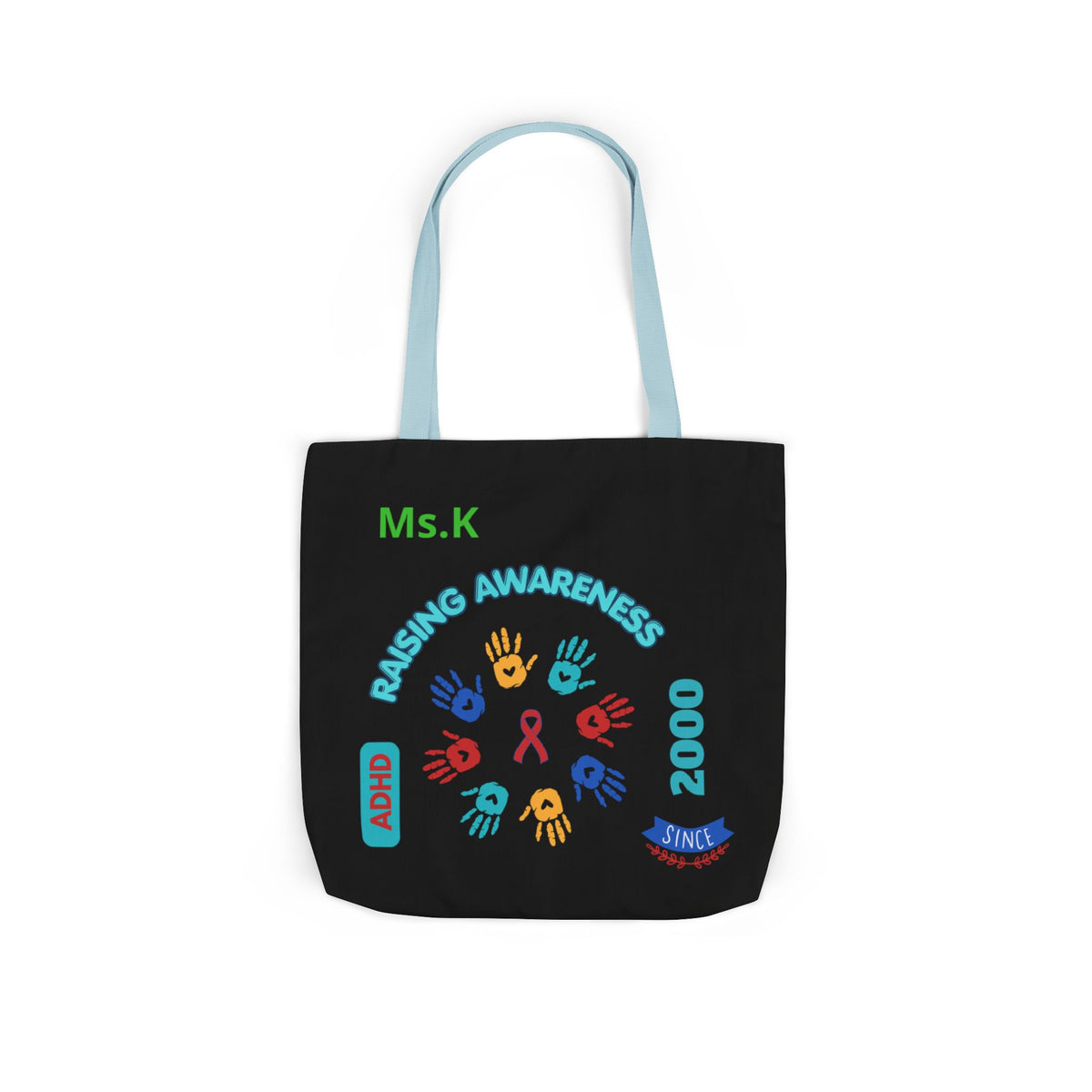 Autism Awareness Canvas Tote — Rainbow Handprints & Ribbon Design