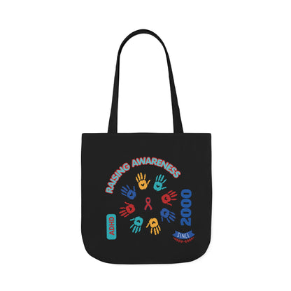 ADHD Awareness Rainbow Ribbon Canvas Tote with Personalized awareness year.
