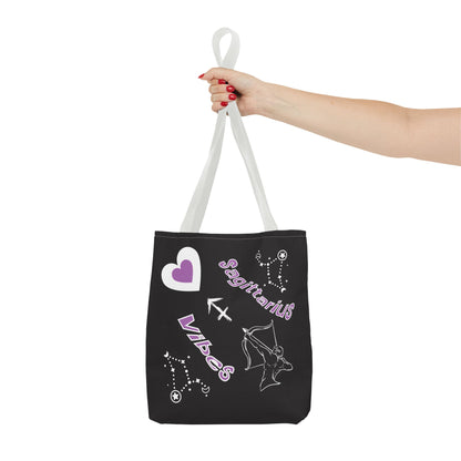 Personalized Initial & D.O.B Sagittarius Zodiac BlackCanvas Tote Bag