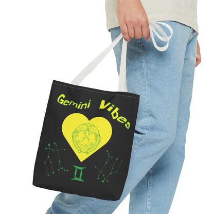 Personalized Initial & D.O.B Gemini Vibes black Zodiac Tote Bag