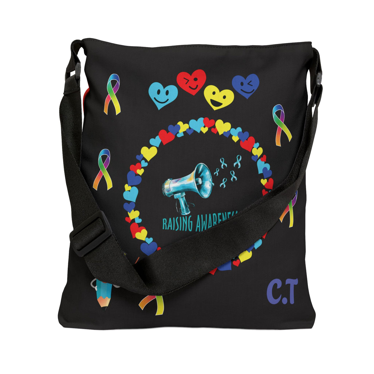 Personalized Initial Autism Awareness Adjustable Tote Bag
