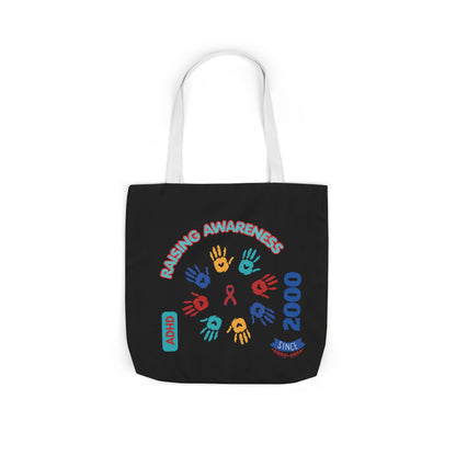 ADHD Awareness Rainbow Ribbon Canvas Tote with Personalized awareness year.