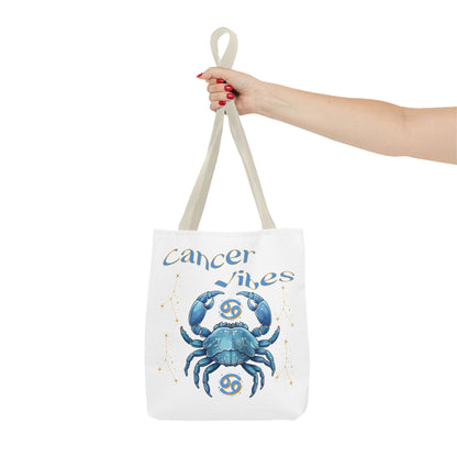 Personalized Initials & D.O.B Cancer Zodiac White Canvas Tote Bag – June 21–July 22 Astrology Gift