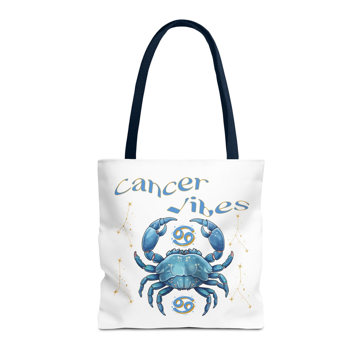 Personalized Initials & D.O.B Cancer Zodiac White Canvas Tote Bag – June 21–July 22 Astrology Gift