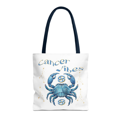Personalized Initials & D.O.B Cancer Zodiac White Canvas Tote Bag – June 21–July 22 Astrology Gift