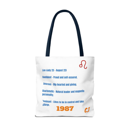 Personalized Year & Initial, Leo Vibes Zodiac White Tote Bag