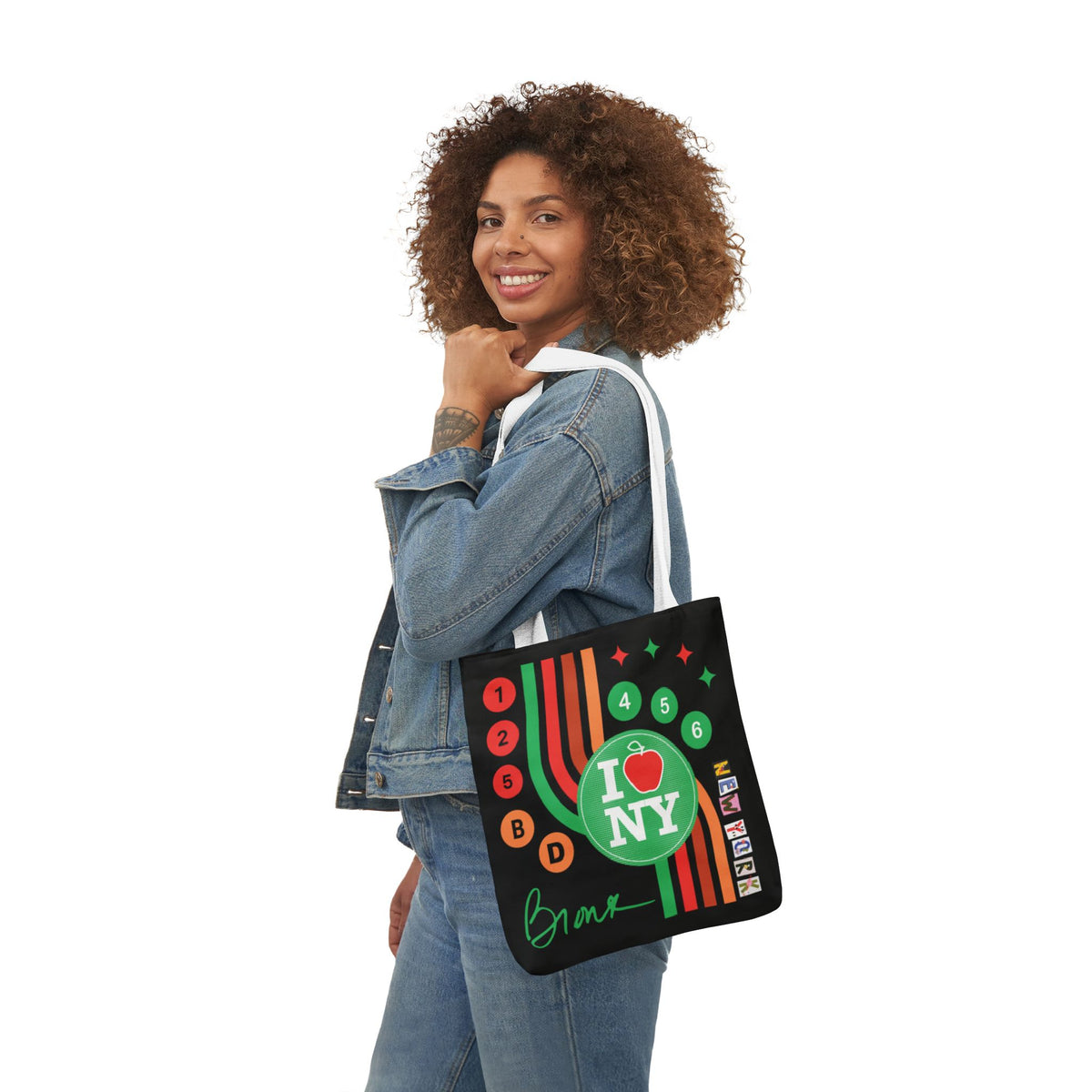 Personalized initial NY Retro Subway Canvas Tote — Colorful Graphic Market Bag