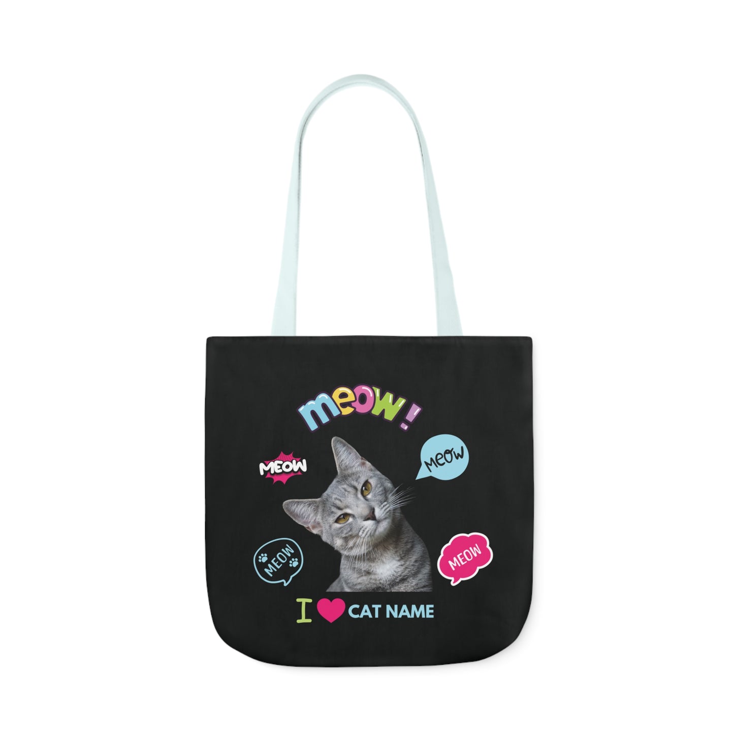 Black Personalized Cat Canvas Tote Bag