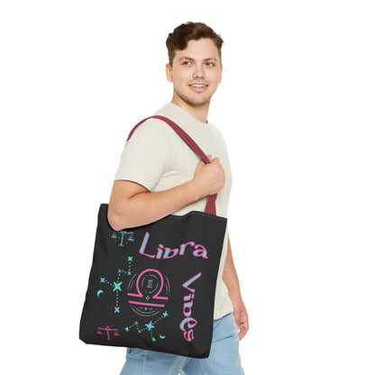 Personalized Initial & D.O.B Libra Zodiac Black Tote Bag with Traits & Birth Year (1997)
