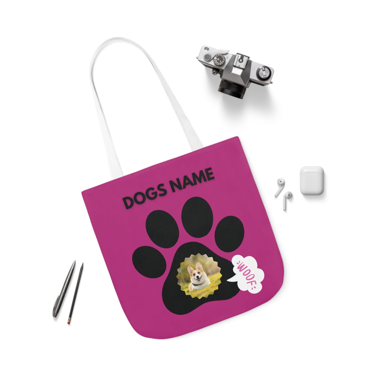 Pink Personalized Dog Canvas Tote Bag