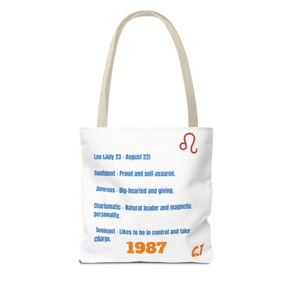 Personalized Year & Initial, Leo Vibes Zodiac White Tote Bag