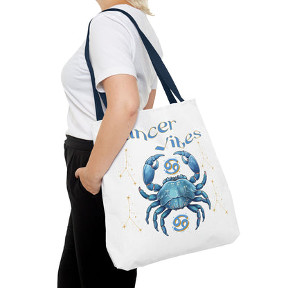 Personalized Initials & D.O.B Cancer Zodiac White Canvas Tote Bag – June 21–July 22 Astrology Gift