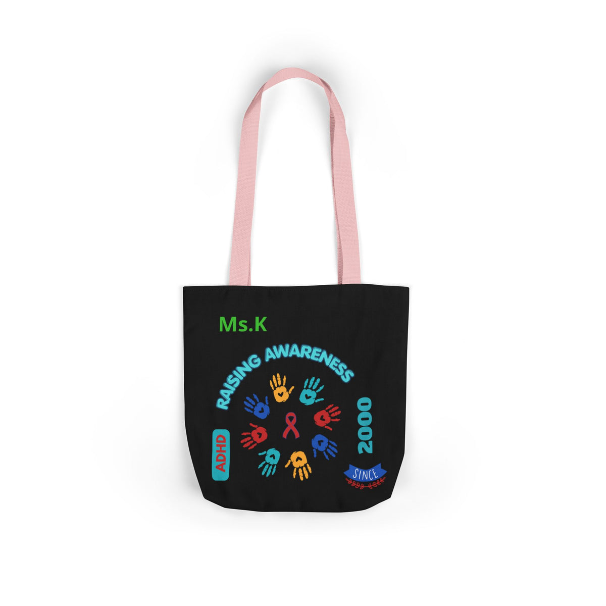Autism Awareness Canvas Tote — Rainbow Handprints & Ribbon Design