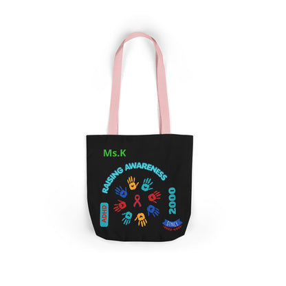 Autism Awareness Canvas Tote — Rainbow Handprints & Ribbon Design