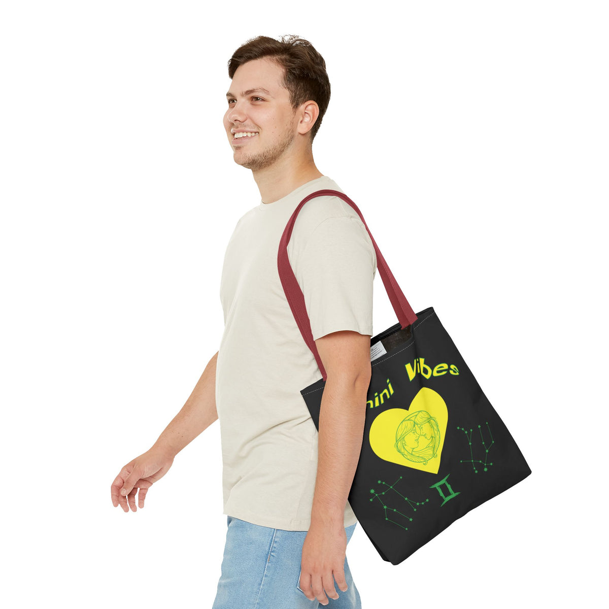 Personalized Initial & D.O.B Gemini Vibes black Zodiac Tote Bag