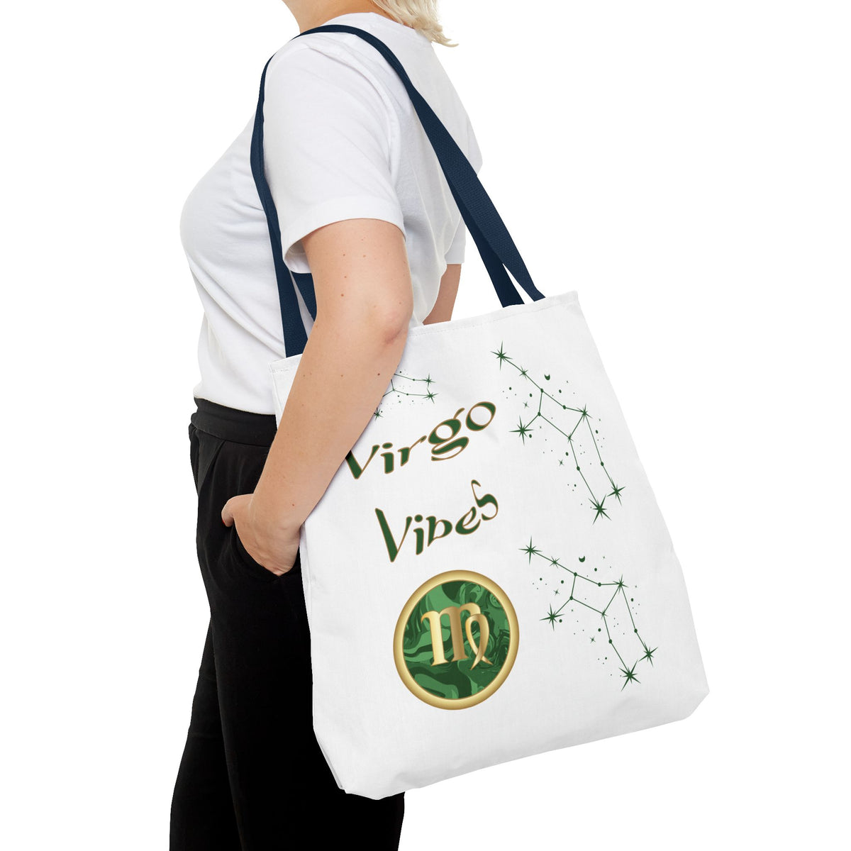 Personalized Initial & D.O.B Virgo Vibes Zodiac White Tote Bag