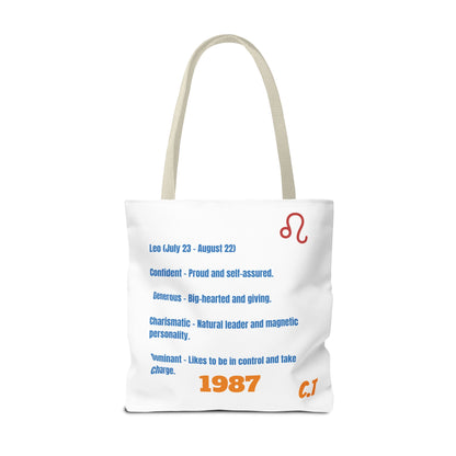 Personalized Year & Initial, Leo Vibes Zodiac White Tote Bag