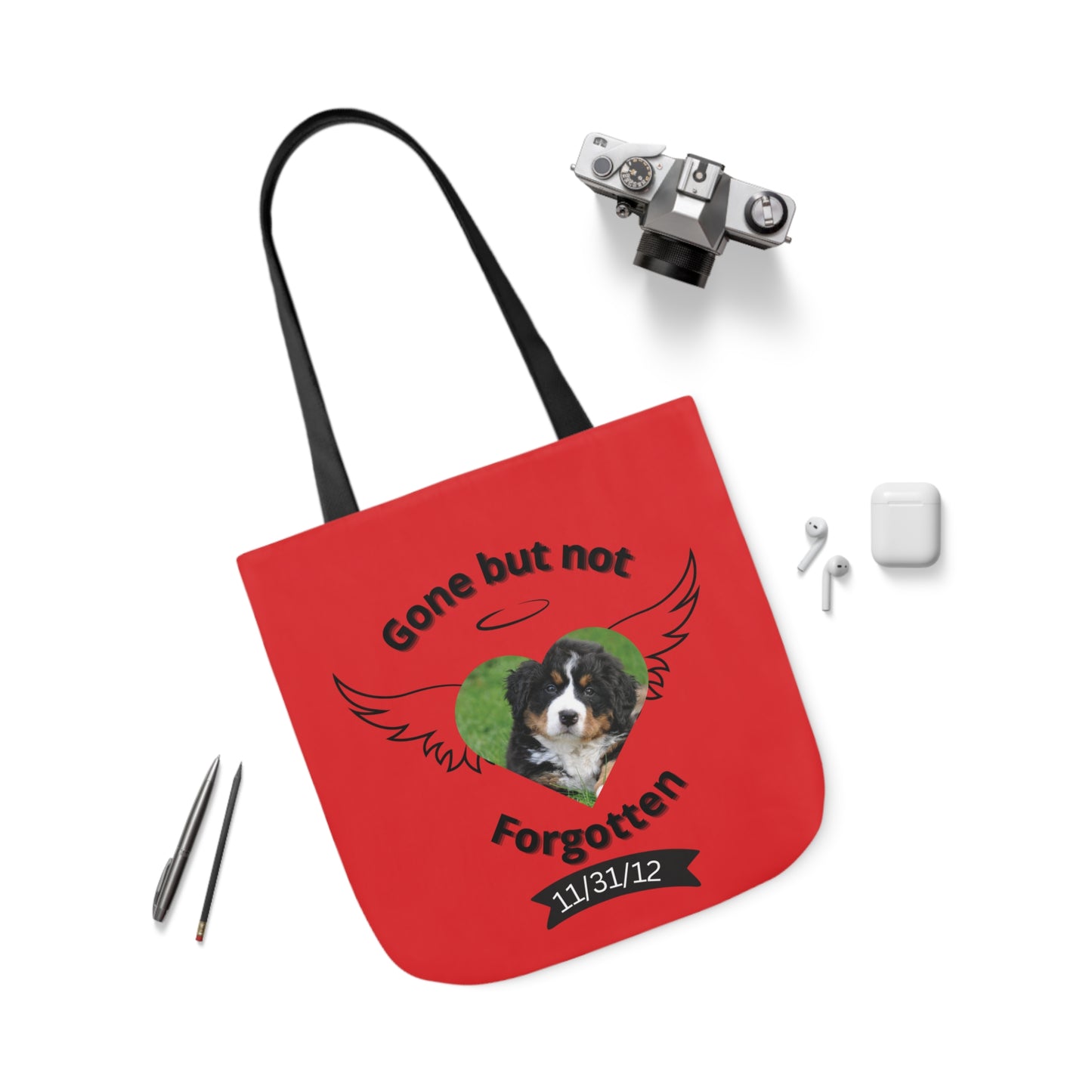 Red and Black Personalized Dog Memorial Tote Bag