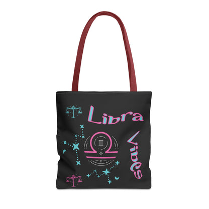 Personalized Initial & D.O.B Libra Zodiac Black Tote Bag with Traits & Birth Year (1997)