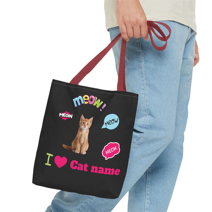 Personalized Cat Lover Canvas Tote Bag — "I  Cat name" Customizable Cat Photo Tote