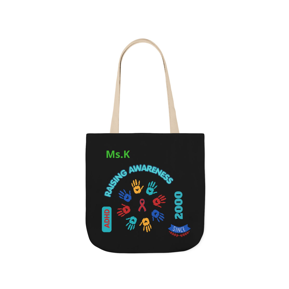Autism Awareness Canvas Tote — Rainbow Handprints & Ribbon Design