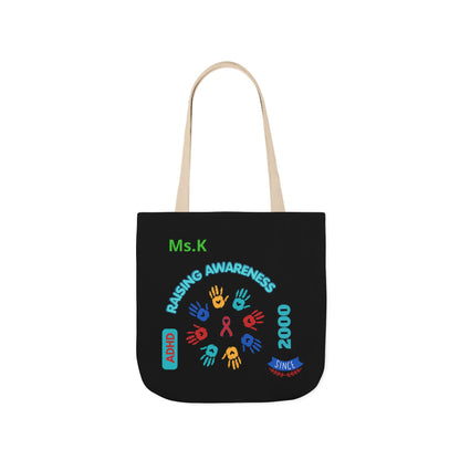 Autism Awareness Canvas Tote — Rainbow Handprints & Ribbon Design