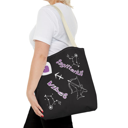 Personalized Initial & D.O.B Sagittarius Zodiac BlackCanvas Tote Bag