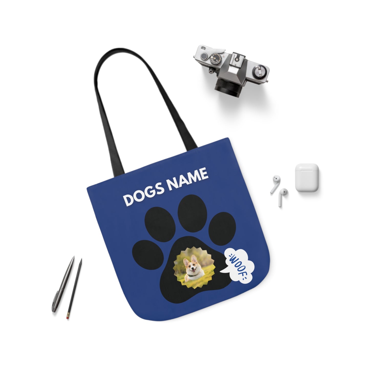 Blue Personalized Dog Canvas Tote Bag