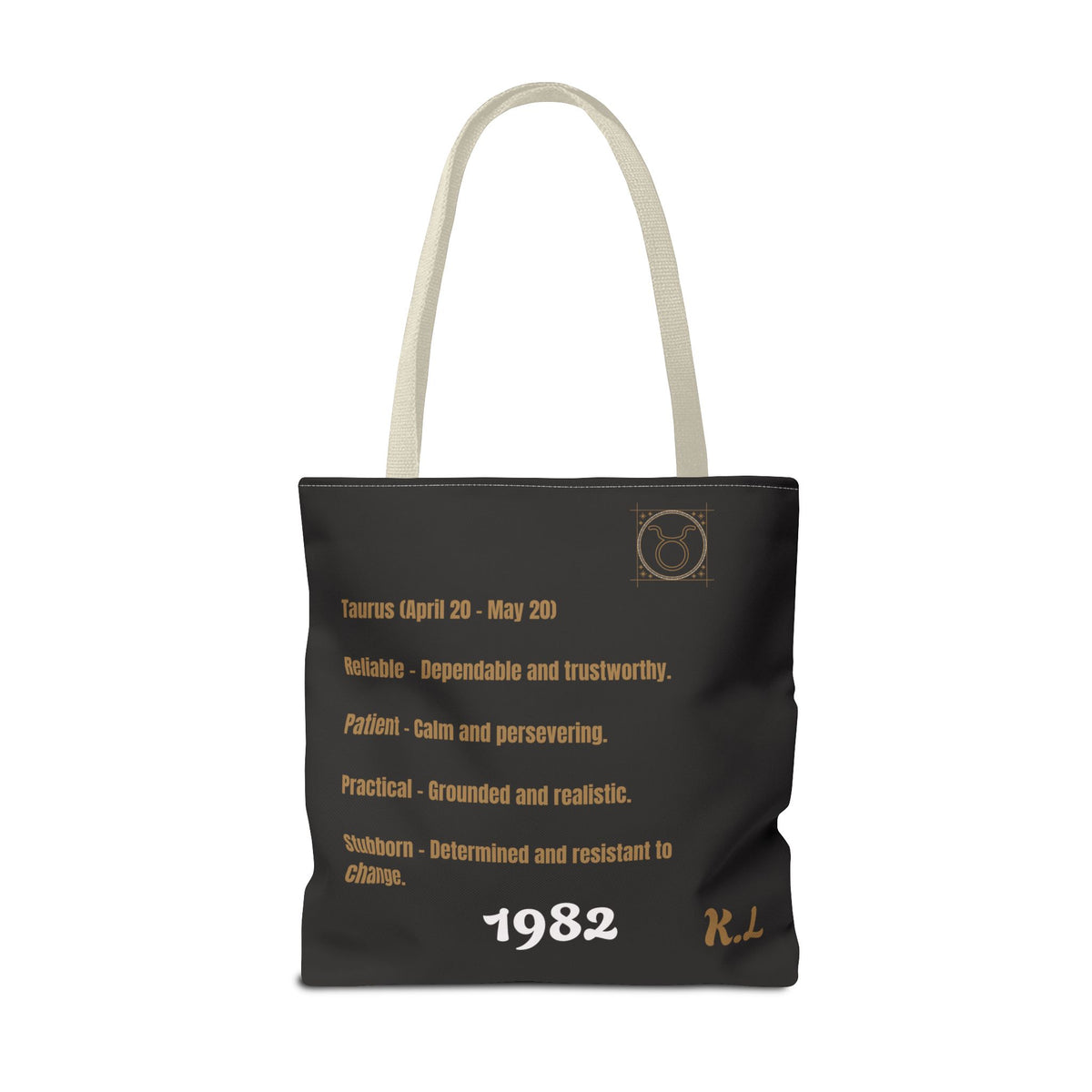 Personalized Taurus Vibes' Zodiac Canvas Tote Bag with Birth Year & Initials