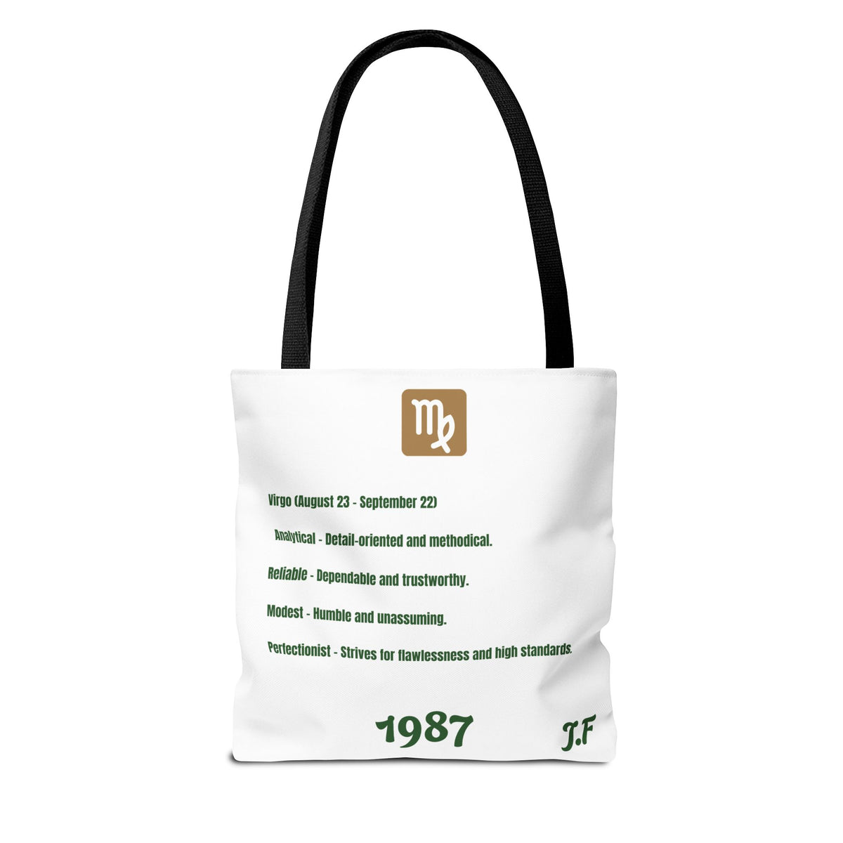 Personalized Initial & D.O.B Virgo Vibes Zodiac White Tote Bag