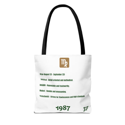 Personalized Initial & D.O.B Virgo Vibes Zodiac White Tote Bag