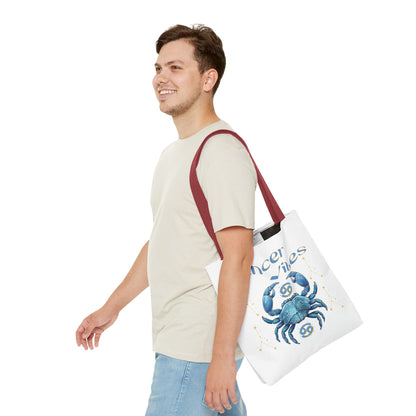 Personalized Initials & D.O.B Cancer Zodiac White Canvas Tote Bag – June 21–July 22 Astrology Gift