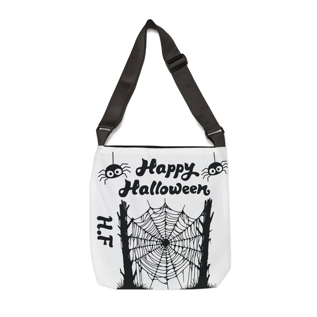 Personalized initial white  and black Halloween Skull Tote Bag — "Trick or Treat" Adjustable Candy Bag