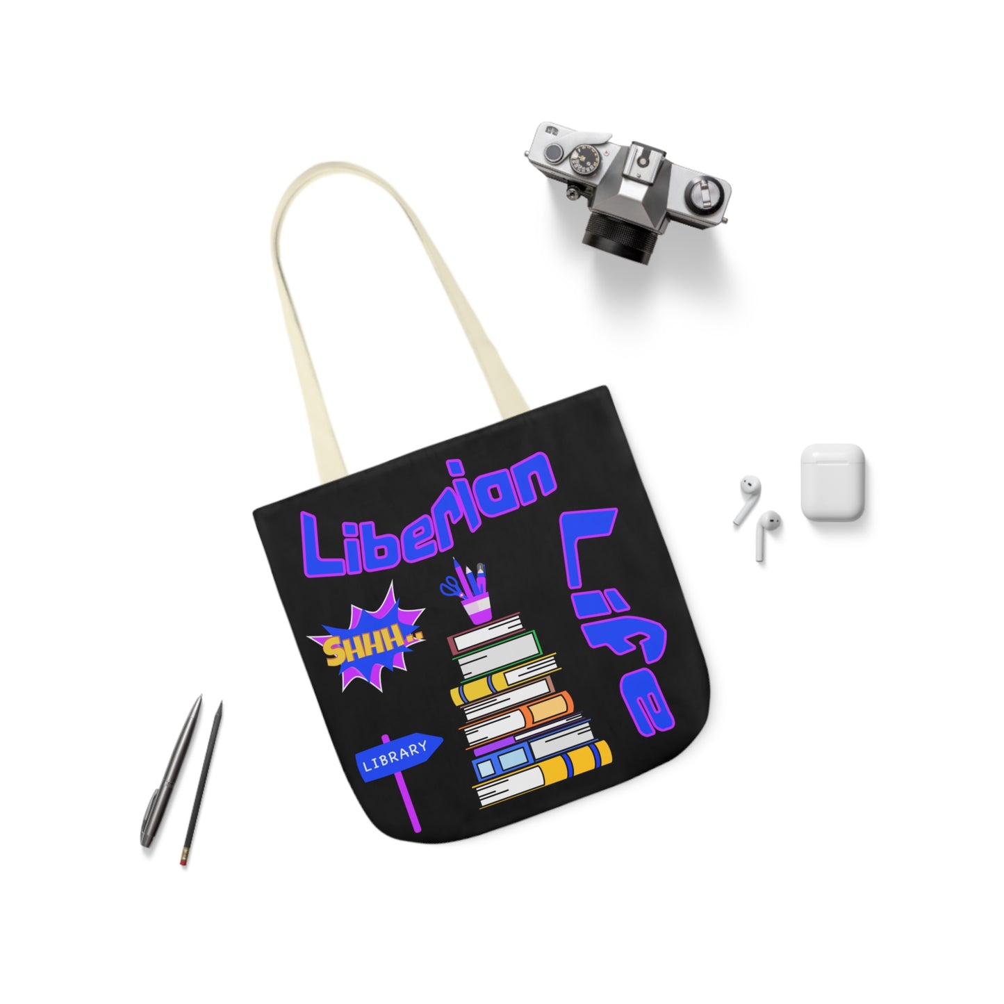 Librarian Tote Bag, 5-Color Straps