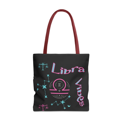 Personalized Initial & D.O.B Libra Zodiac Black Tote Bag with Traits & Birth Year (1997)