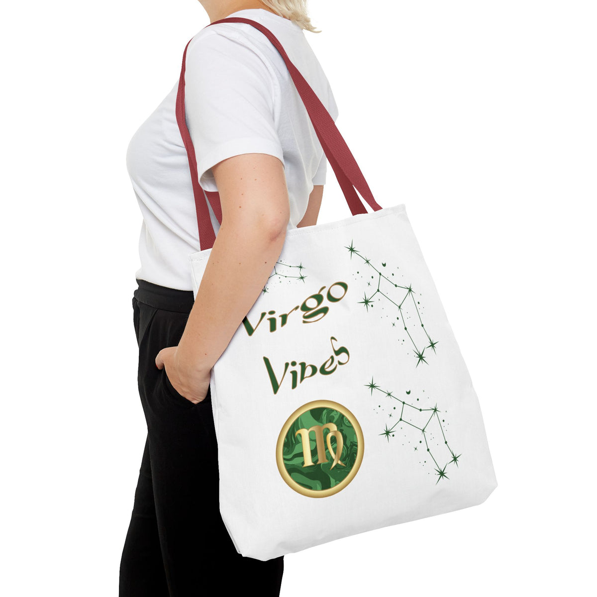 Personalized Initial & D.O.B Virgo Vibes Zodiac White Tote Bag