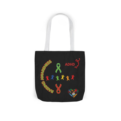 ADHD Awareness Rainbow Ribbon Canvas Tote with Personalized awareness year.