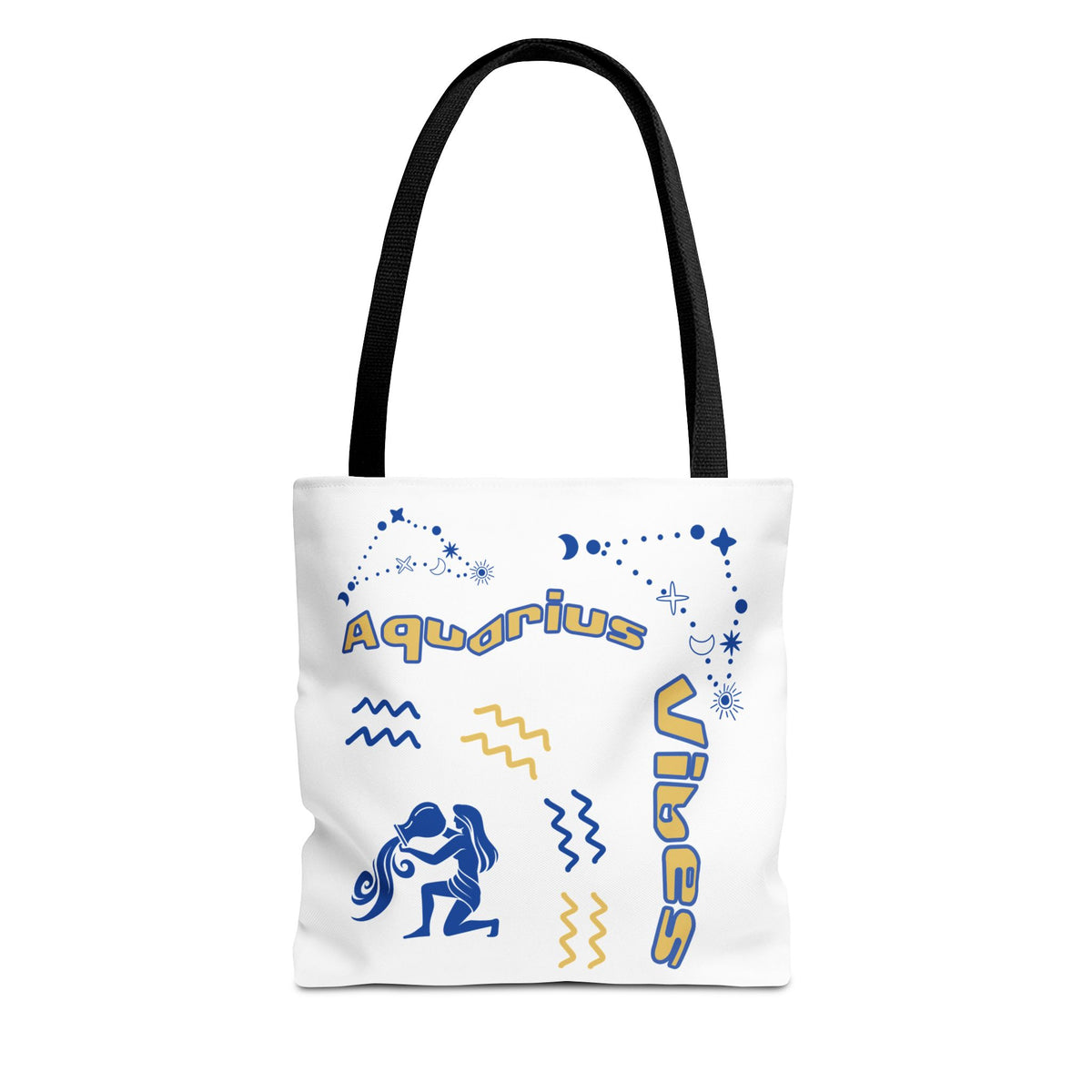 Aquarius Zodiac White Canvas Tote Bag — Personalized Birth Year & Initials