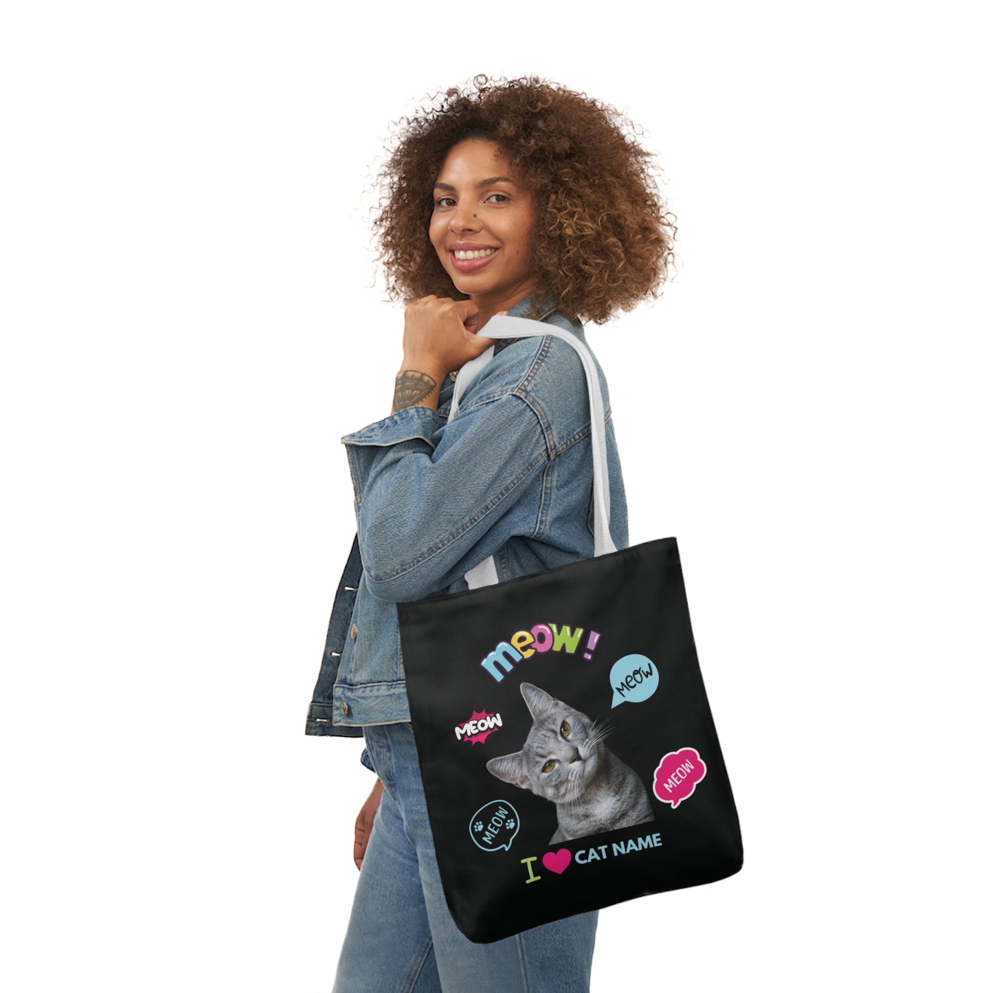 Black Personalized Cat Canvas Tote Bag