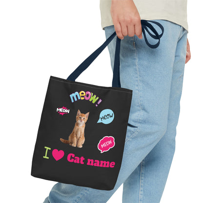 Personalized Cat Lover Canvas Tote Bag — "I  Cat name" Customizable Cat Photo Tote