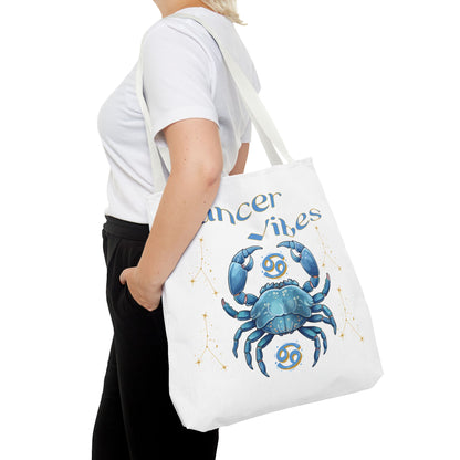 Personalized Initials & D.O.B Cancer Zodiac White Canvas Tote Bag – June 21–July 22 Astrology Gift