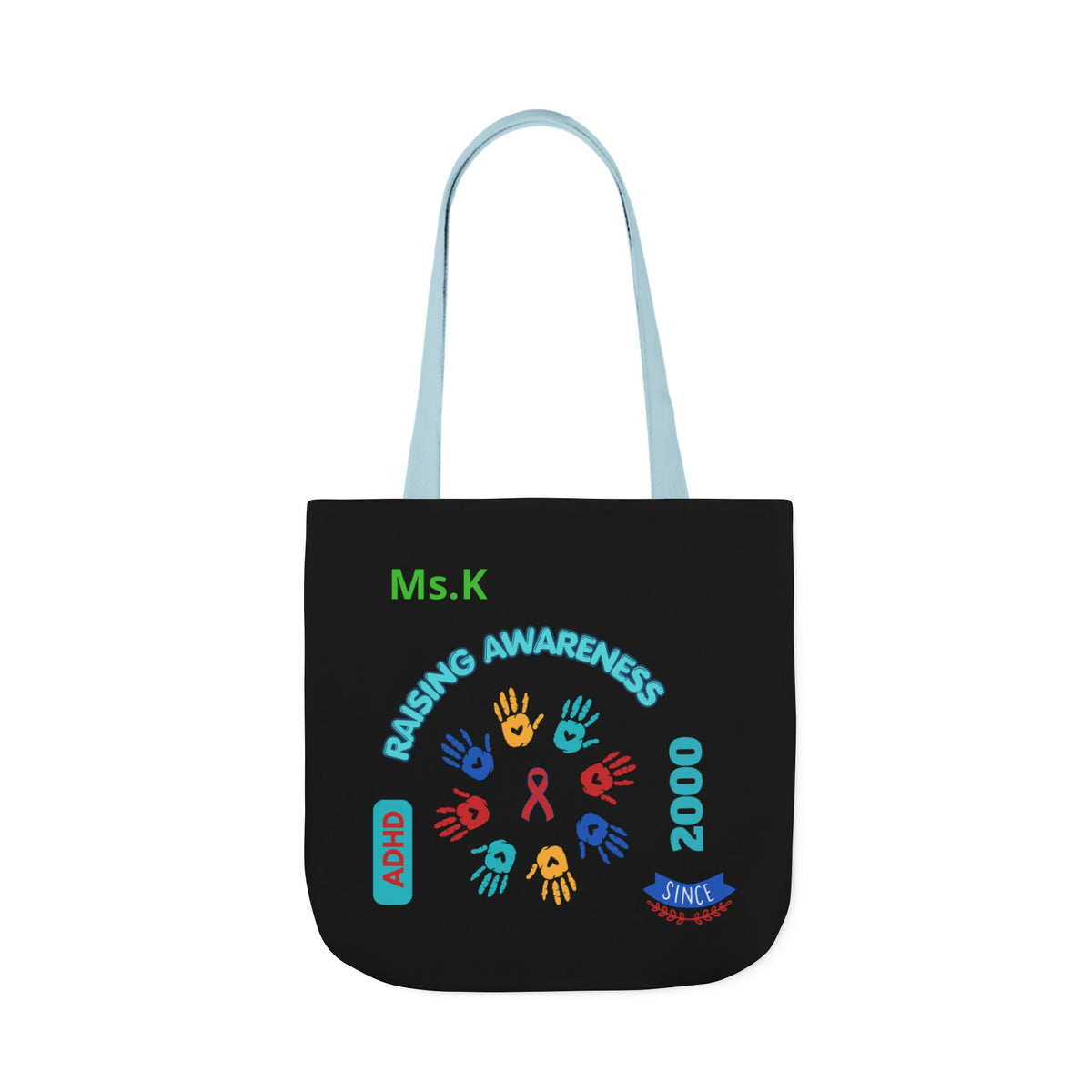 Autism Awareness Canvas Tote — Rainbow Handprints & Ribbon Design