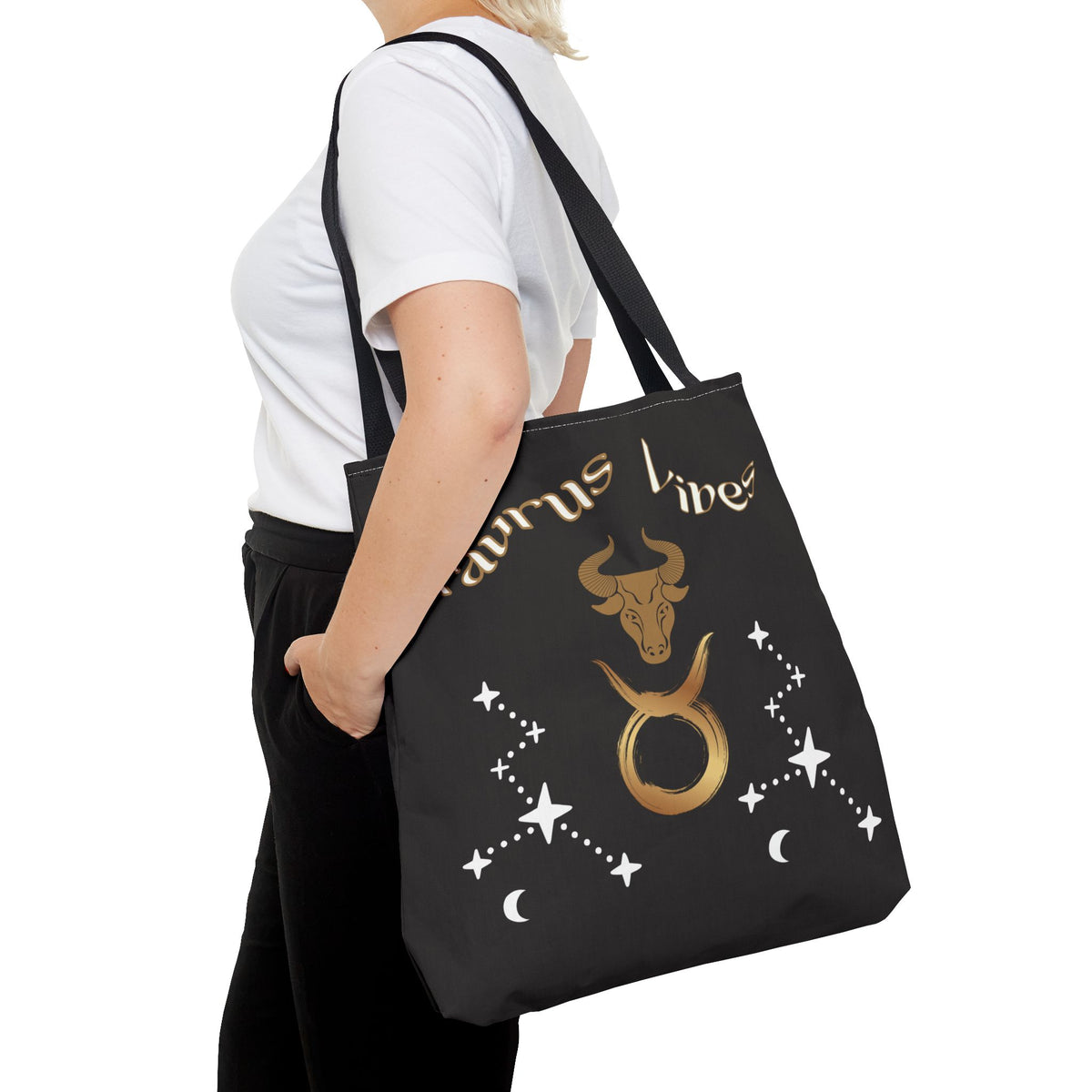 Personalized Taurus Vibes' Zodiac Canvas Tote Bag with Birth Year & Initials