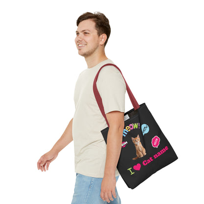 Personalized Cat Lover Canvas Tote Bag — "I  Cat name" Customizable Cat Photo Tote